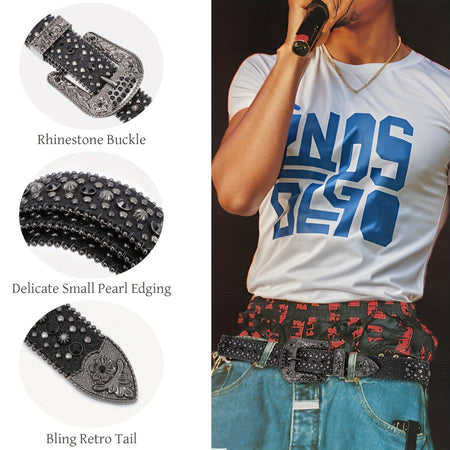 Fashionable Rhinestone Waist Belt, Faux Leather, Smooth Buckle, Unique Creative Design