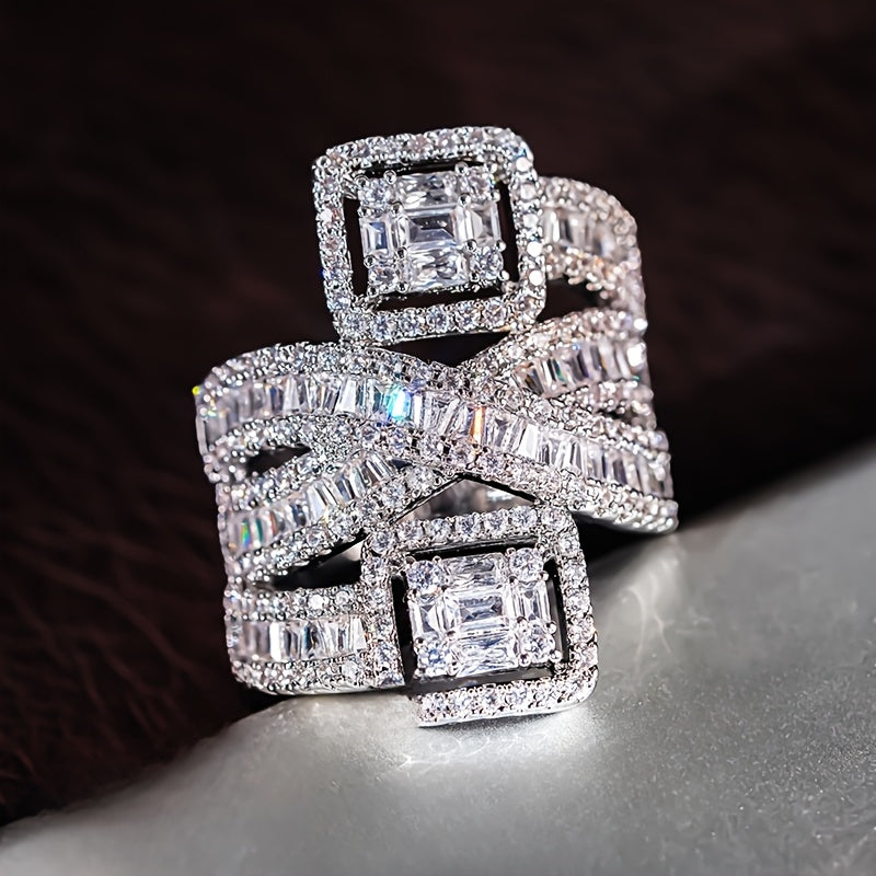 Multi-Layer Synthetic Zirconia Ring Intricately Set for Engagements Weddings Daily Wear Casual Parties Stylish Jewelry Gift
