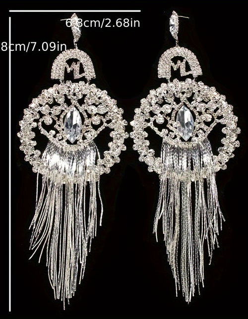 Load image into Gallery viewer, Elegant & Bold Oversized Tassel Drop Earrings - Glamorous Queen-Inspired Fashion Accessory with Sparkling Rhinestones, Stainless Steel Posts, Novelty Earrings for Parties and Everyday Glam