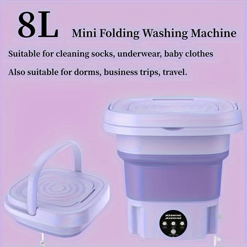 1pc Portable Mini Washing Machine - 8L High Capacity, 3 Deep Cleaning Modes, Perfect for Underwear, Apartments, Camping, Travel, RVs, and Laundry Rooms