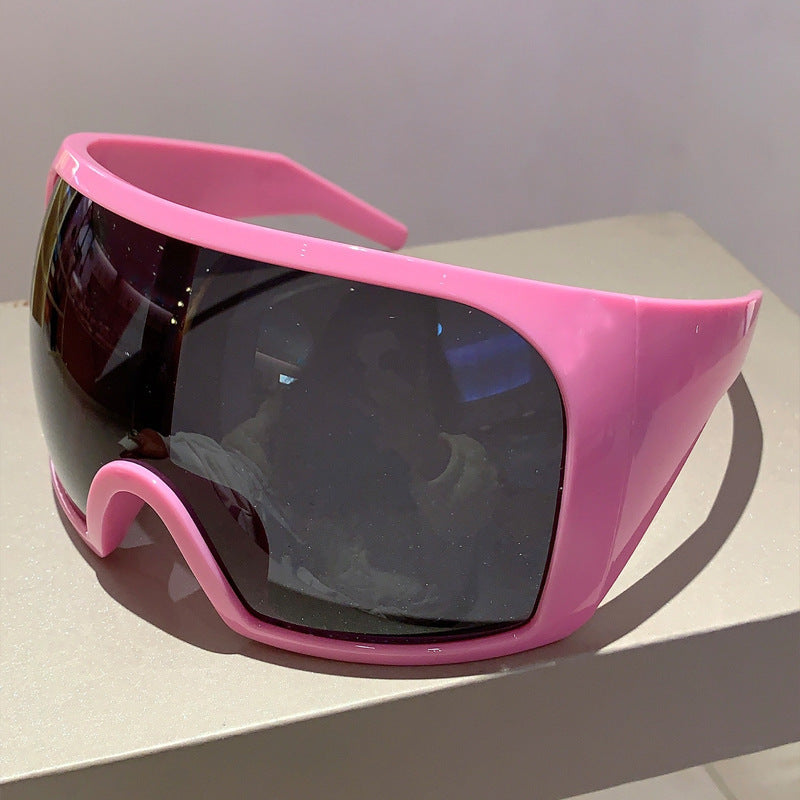 Women Windproof Fashion Glasses - Oversized Wrap-Around Frame, Sleek Black Futuristic Design for & Daily Wear