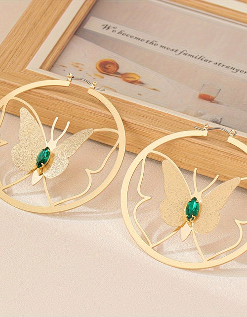 Load image into Gallery viewer, Golden Tone Alloy Butterfly Hoop Earrings for Women -  Hypoallergenic Stainless Steel Posts,