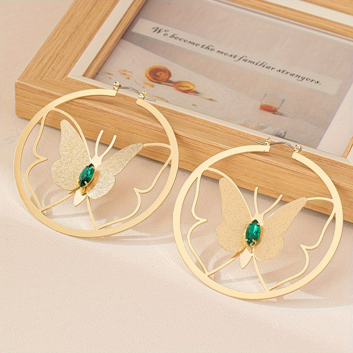 Golden Tone Alloy Butterfly Hoop Earrings for Women -  Hypoallergenic Stainless Steel Posts,