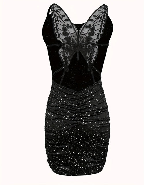 Load image into Gallery viewer, Women Elegant Sleeveless Backless Glitter Butterfly Hollow Out Pattern Dress Fashion Party Midi Long Wrap Dresses