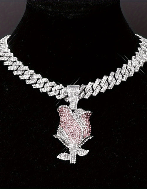 Load image into Gallery viewer, Rose Pendant Necklace with Synthetic Stones - Elegant Sexy Zinc Alloy & Rhinestones Necklace for Daily Wear