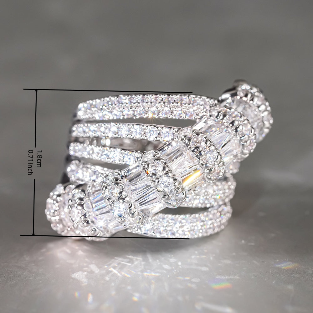 A Luxurious Wide Band Ring for Women, Adorned with Intricately Set Synthetic Zirconia, Featuring an Irregular Design, Perfect for Weddings, Parties, And Cocktail Events, Making It an Exquisite Gift.