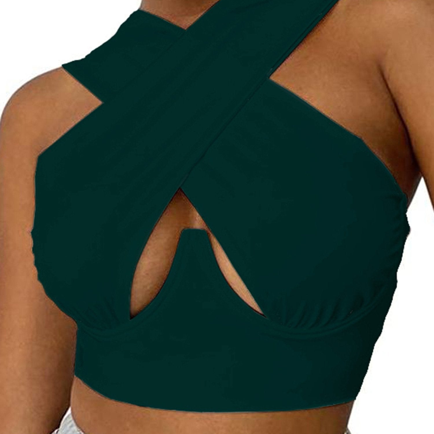Slim Fit Sleeveless Summer Vest - Women Cropped Tops, Solid Color Hollow Out Crossed Design
