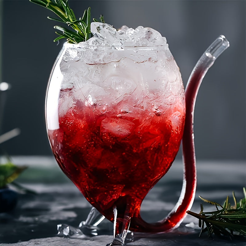 1 Wine Glass, Creative Glass, Wine Decanter Glass with Built-In Straw, Drinkware for Juice, Ice Cream, Champagne, Party Supplies, Restaurant, Cafe, Bar