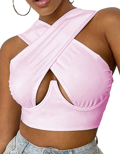 Load image into Gallery viewer, Slim Fit Sleeveless Summer Vest - Women Cropped Tops, Solid Color Hollow Out Crossed Design