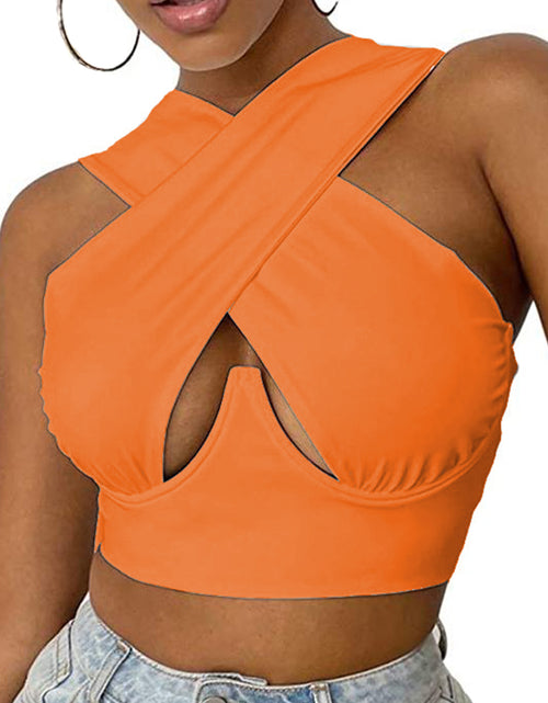 Load image into Gallery viewer, Slim Fit Sleeveless Summer Vest - Women Cropped Tops, Solid Color Hollow Out Crossed Design