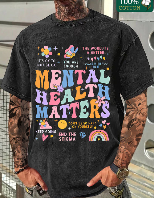 Load image into Gallery viewer, Vibrant Graphic Print Crew Neck T-Shirt - Men's Fashion Casual Short Sleeve Cotton Tee  Washed Aged Cotton, Relaxed Fit for Everyday Wear