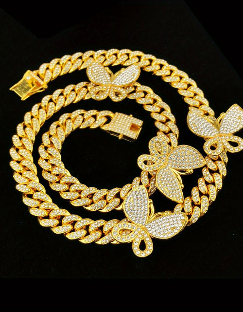 Load image into Gallery viewer, Hip Hop Micro-Inlaid Butterfly Cuban Necklace Men's And Women's Same Clavicle Chain Popular