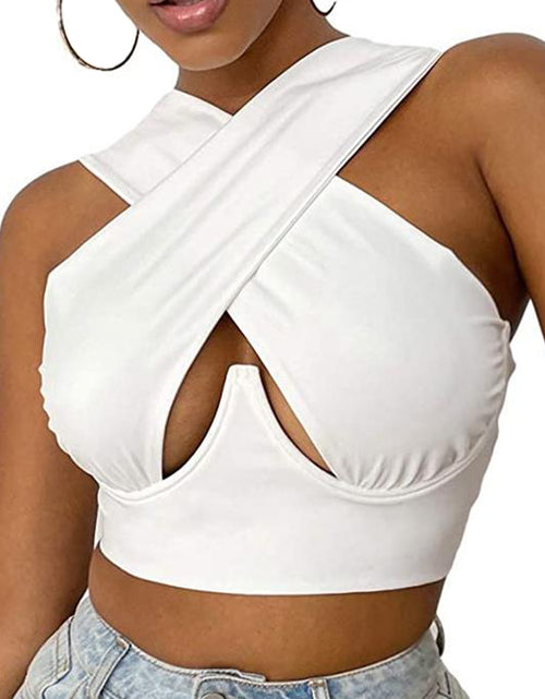 Load image into Gallery viewer, Slim Fit Sleeveless Summer Vest - Women Cropped Tops, Solid Color Hollow Out Crossed Design