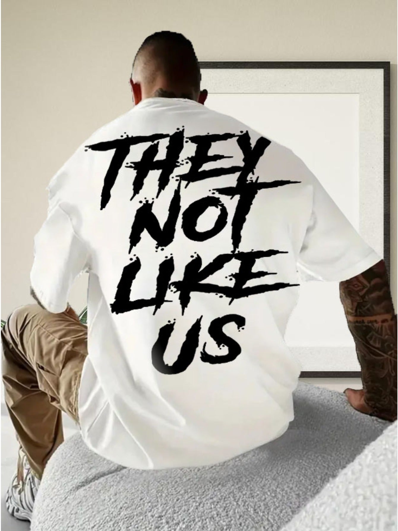 THEY NOT LIKE US Men's Thick Cotton T-Shirt - Bold Letter Print, Short-Sleeve Round Neck, Casual Summer Tee, Machine Washable, Regular Fit,