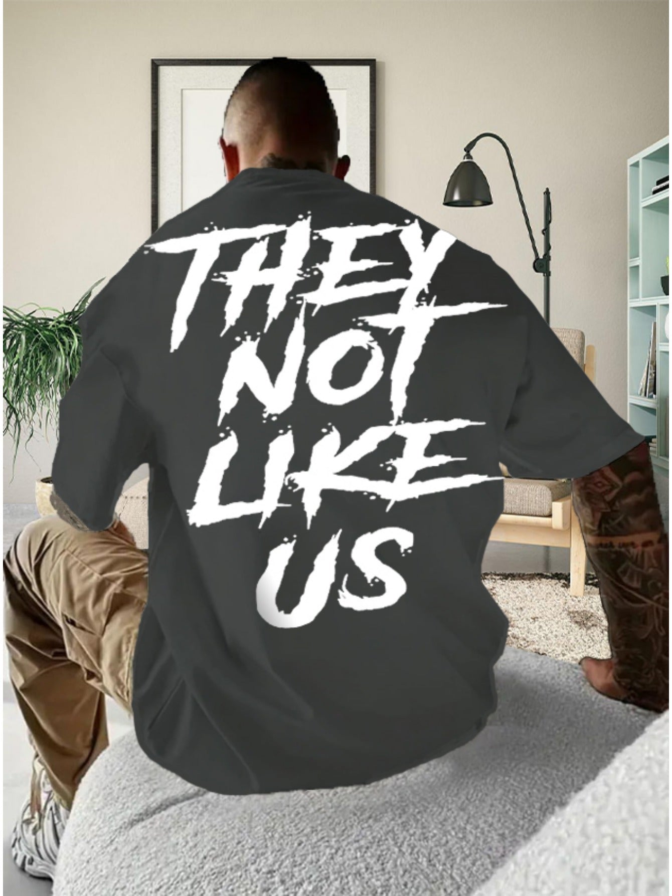 THEY NOT LIKE US Men's Thick Cotton T-Shirt - Bold Letter Print, Short-Sleeve Round Neck, Casual Summer Tee, Machine Washable, Regular Fit,