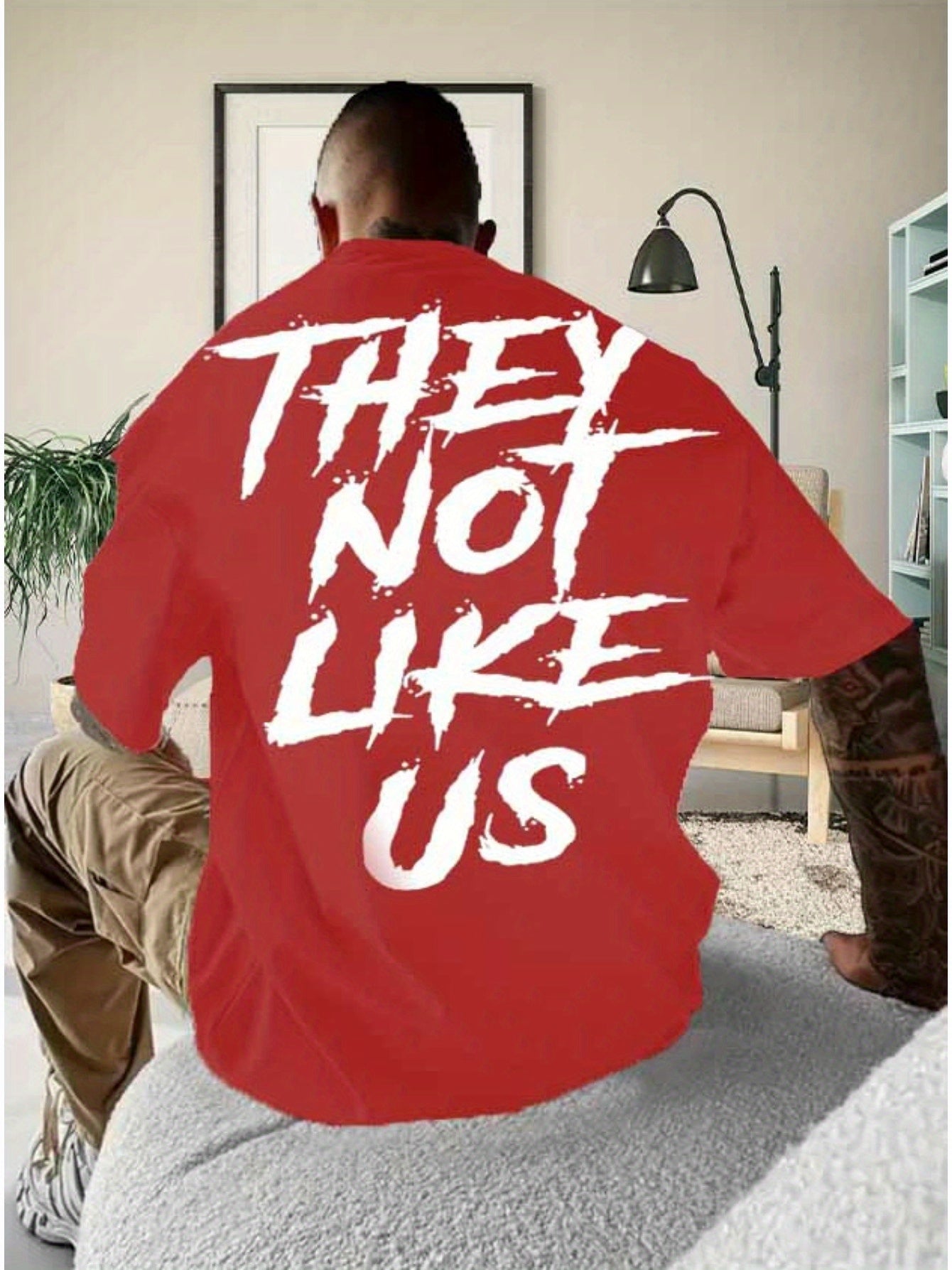 THEY NOT LIKE US Men's Thick Cotton T-Shirt - Bold Letter Print, Short-Sleeve Round Neck, Casual Summer Tee, Machine Washable, Regular Fit,