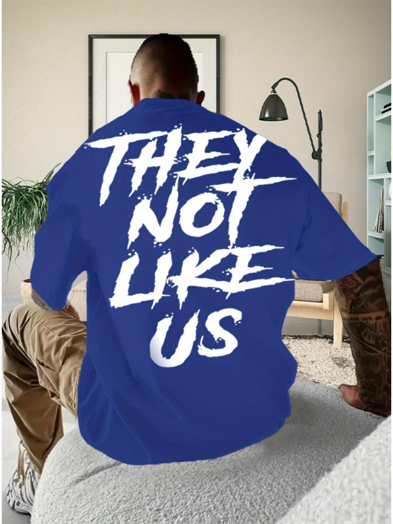 THEY NOT LIKE US Men's Thick Cotton T-Shirt - Bold Letter Print, Short-Sleeve Round Neck, Casual Summer Tee, Machine Washable, Regular Fit,