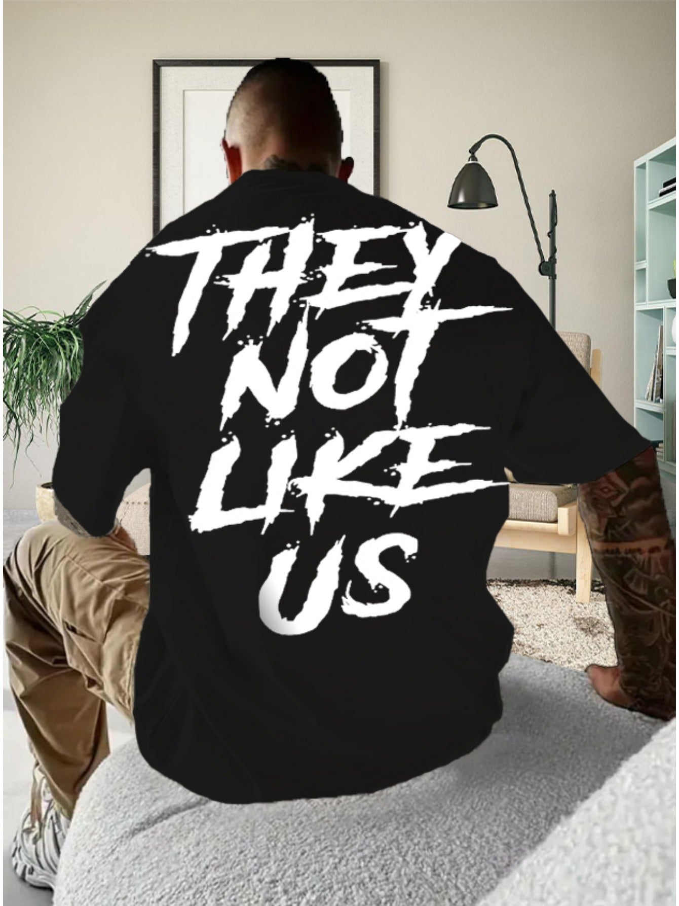 THEY NOT LIKE US Men's Thick Cotton T-Shirt - Bold Letter Print, Short-Sleeve Round Neck, Casual Summer Tee, Machine Washable, Regular Fit,