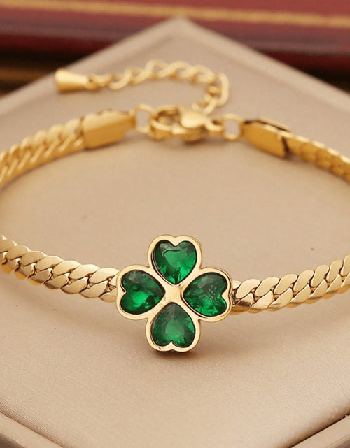 Load image into Gallery viewer, 1set Green Heart Cubic & Flower Shaped Stainless Steel Jewelry Set for Women, 3pcs Including Necklace, Bracelet And Earrings, Suitable for Daily And Special Occasion, Ideal Choice for Gift