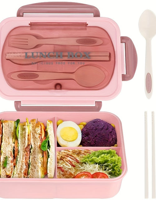 Load image into Gallery viewer, 40.58oz Leak-Proof Bento Box with Cutlery - BPA-Free, Microwave Safe, 3 Compartments,  Secure Locking Lid