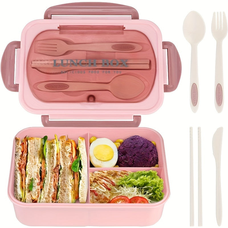 40.58oz Leak-Proof Bento Box with Cutlery - BPA-Free, Microwave Safe, 3 Compartments,  Secure Locking Lid