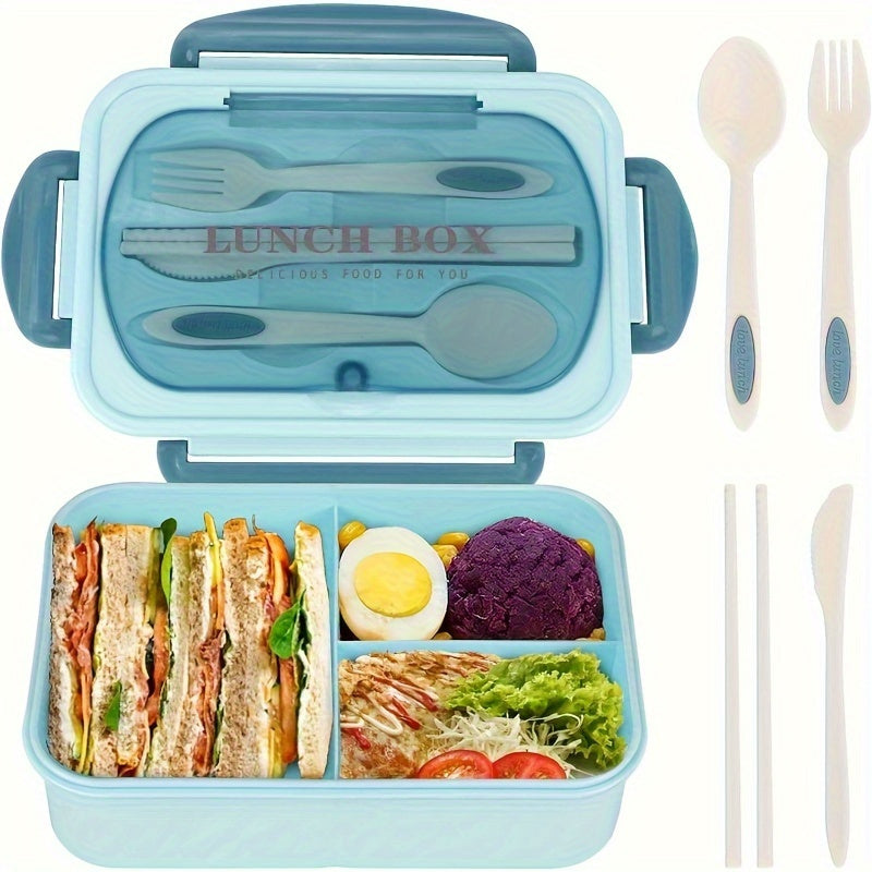 40.58oz Leak-Proof Bento Box with Cutlery - BPA-Free, Microwave Safe, 3 Compartments,  Secure Locking Lid