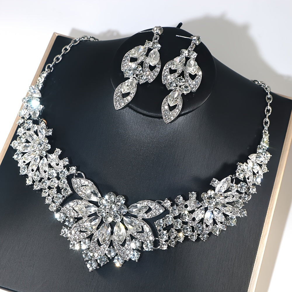 Vintage Inspired Exaggerated Bridal Jewelry Set - Wedding Necklace Earrings Set for Brides - Luxury Accents, Dangling Drops, and Elegant Design