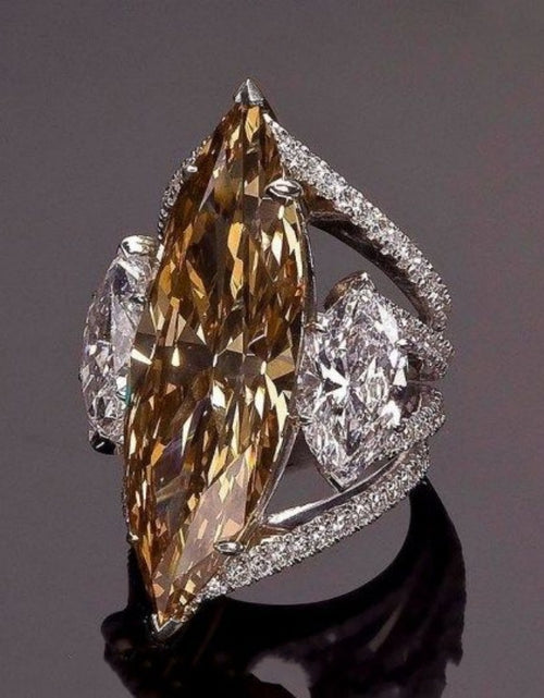 Load image into Gallery viewer, Sparkling Elegant Brown Stone Band Ring Inlaid Shiny Silvery Plated Zirconia Luxury Romantic Bridal Engagement Wedding Band Cocktail Prom Ring