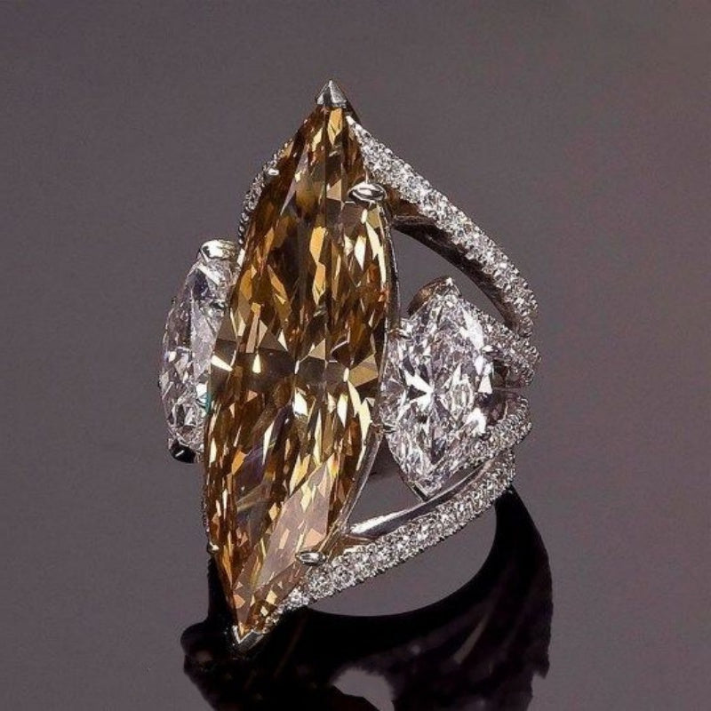 Sparkling Elegant Brown Stone Band Ring Inlaid Shiny Silvery Plated Zirconia Luxury Romantic Bridal Engagement Wedding Band Cocktail Prom Ring