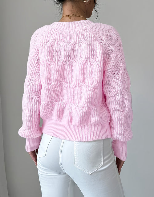 Load image into Gallery viewer, Women's Elegant Soft Pink Sweater Cardigan - Chic V-Open Front Neckline, Long Sleeve Layering Piece for Fall/Winter, Non-Transparent Sweater for Everyday & Formal Outfits, Winter Apparel, Ribbed Texture, Durable Knitwear