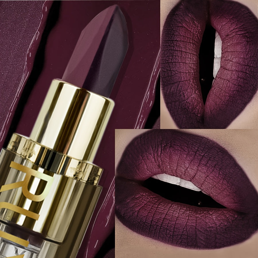 Matte Two-Toned Lipstick - Waterproof, Sweatproof, Long-Lasting, Easy-to-Apply Burgundy & Golden-Brown Shades with Transparent Window - for All Skin Types