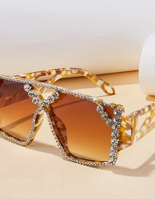 Load image into Gallery viewer, Large Rhinestone Adorned Hollow Geometric Mirror Sunglasses -