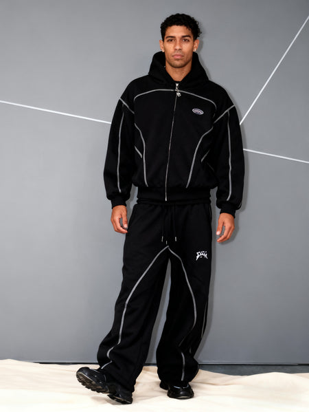 Unisex Spring and Autumn Trendy Hooded Set, Y2K Style, The Sweatshirt and Sweatpants Feature Arc-shaped Split Lines and Are Machine Washable