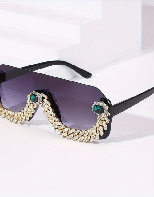 Load image into Gallery viewer, Men Hip-Hop Style Semi-Rimless Glasses with TAC Lenses, Zinc Alloy Frame, and Decorative Metal Chain - Fashionable Eyewear for Casual Wear