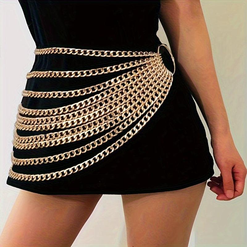 Women Handmade Metal Waist Chain Belt - Multi-Layer Statement Waist Accessory