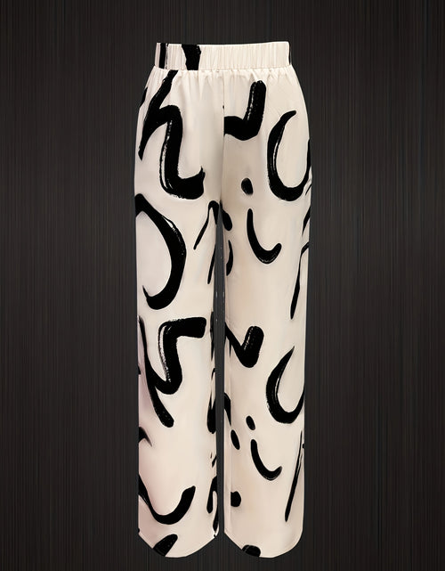 Load image into Gallery viewer, Printed Women Pant Set with V-Neck Loose Seven-Sleeve Long Shirt and Drawstring Pants