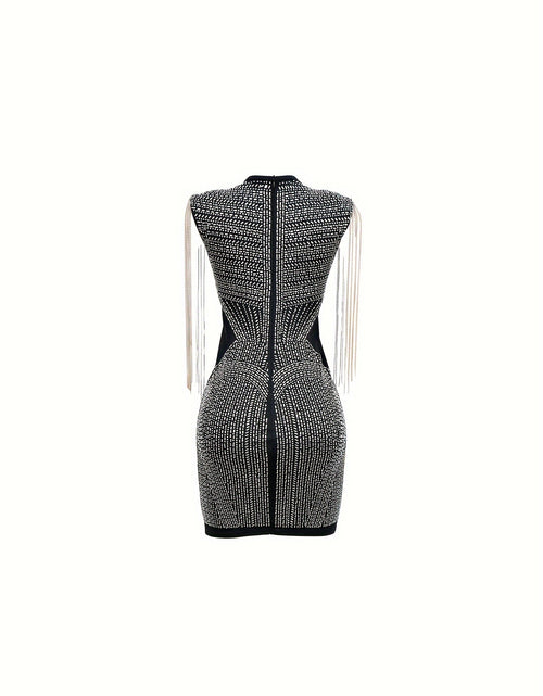 Load image into Gallery viewer, Rhinestone Contrast Lace Crew Neck Dress, Casual Long Sleeve Bodycon Dress, Women's Clothing
