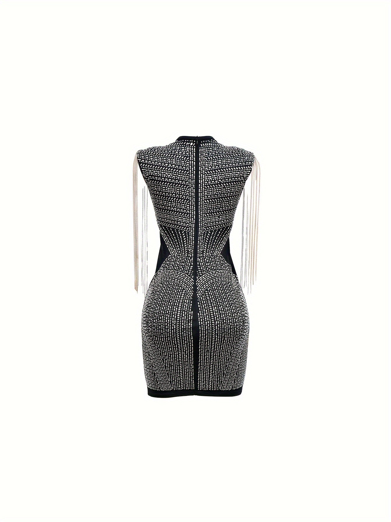 Rhinestone Contrast Lace Crew Neck Dress, Casual Long Sleeve Bodycon Dress, Women's Clothing