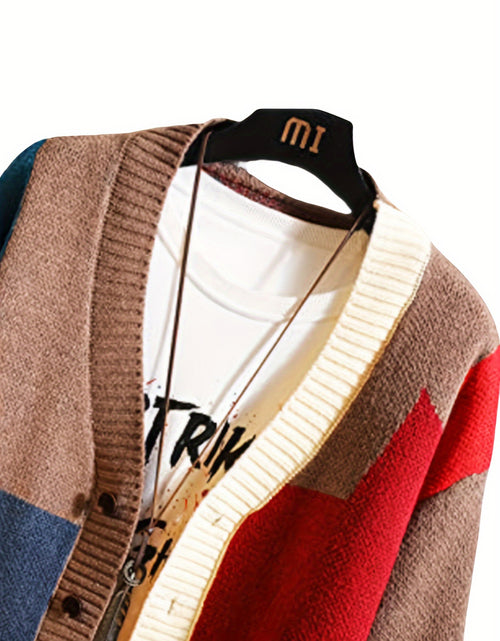 Load image into Gallery viewer, Spring and Autumn Color Block Cardigan Sweater Trendy V-Neck Knit Sweater Casual Men Clothing