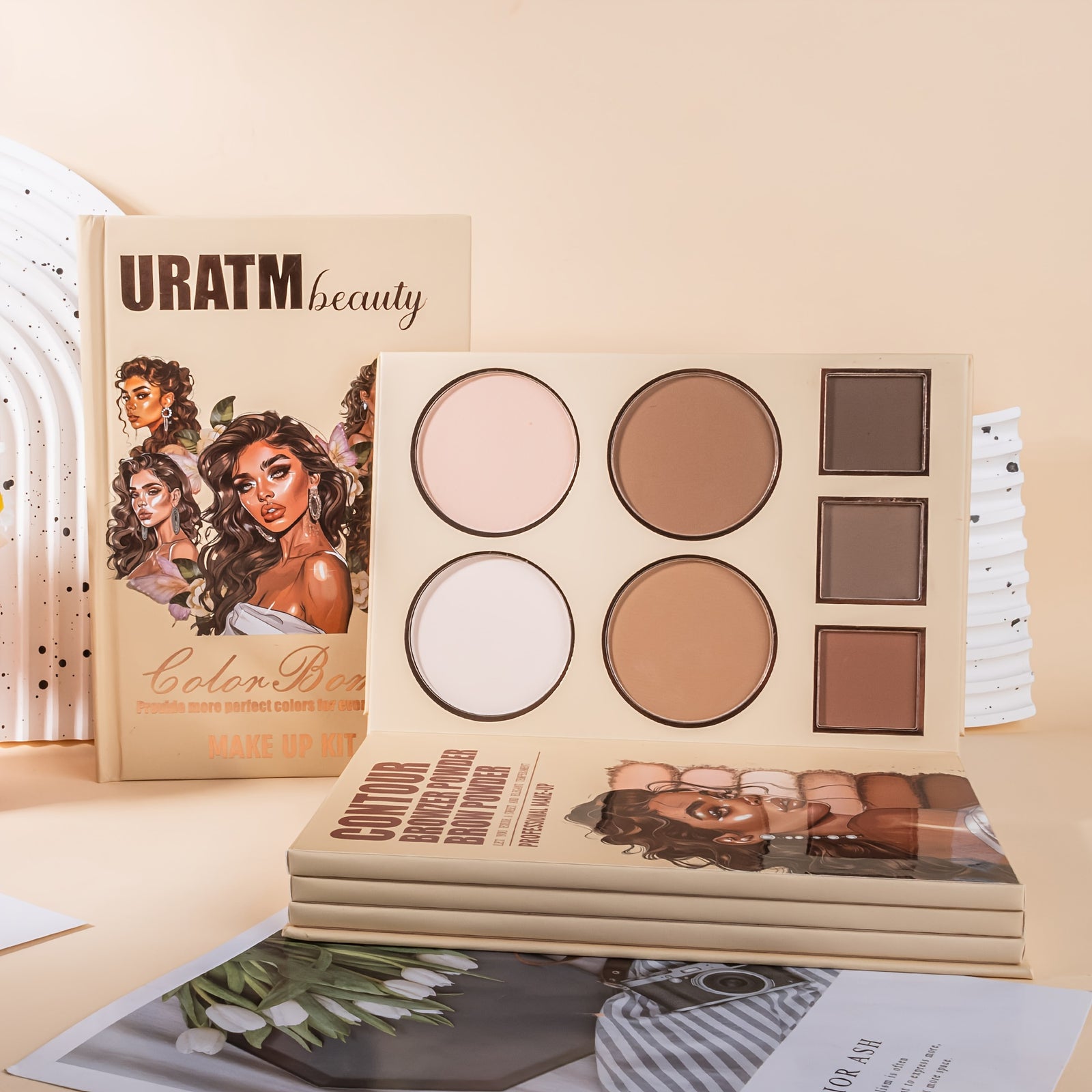 43-Color Book-Style Folding Makeup Palette, Matte Contour Blush Makeup Palette, Pearlescent Fine Glitter Highlighter Powder, Multi-Functional Makeup