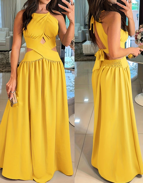 Load image into Gallery viewer, Sexy Backless Women's Evening Gown | Long Flared Skirt Formal Party Dress with Waist Cross Straps & Open Back, Round Neck Spring Summer Casual to Formal Attire