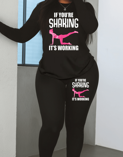 Load image into Gallery viewer, Women's Workout Set - 'If You're Shaking It's Working' Motivational Fitness Clothing | Long Sleeve Top & Leggings | Perfect for Gym and Yoga Sessions