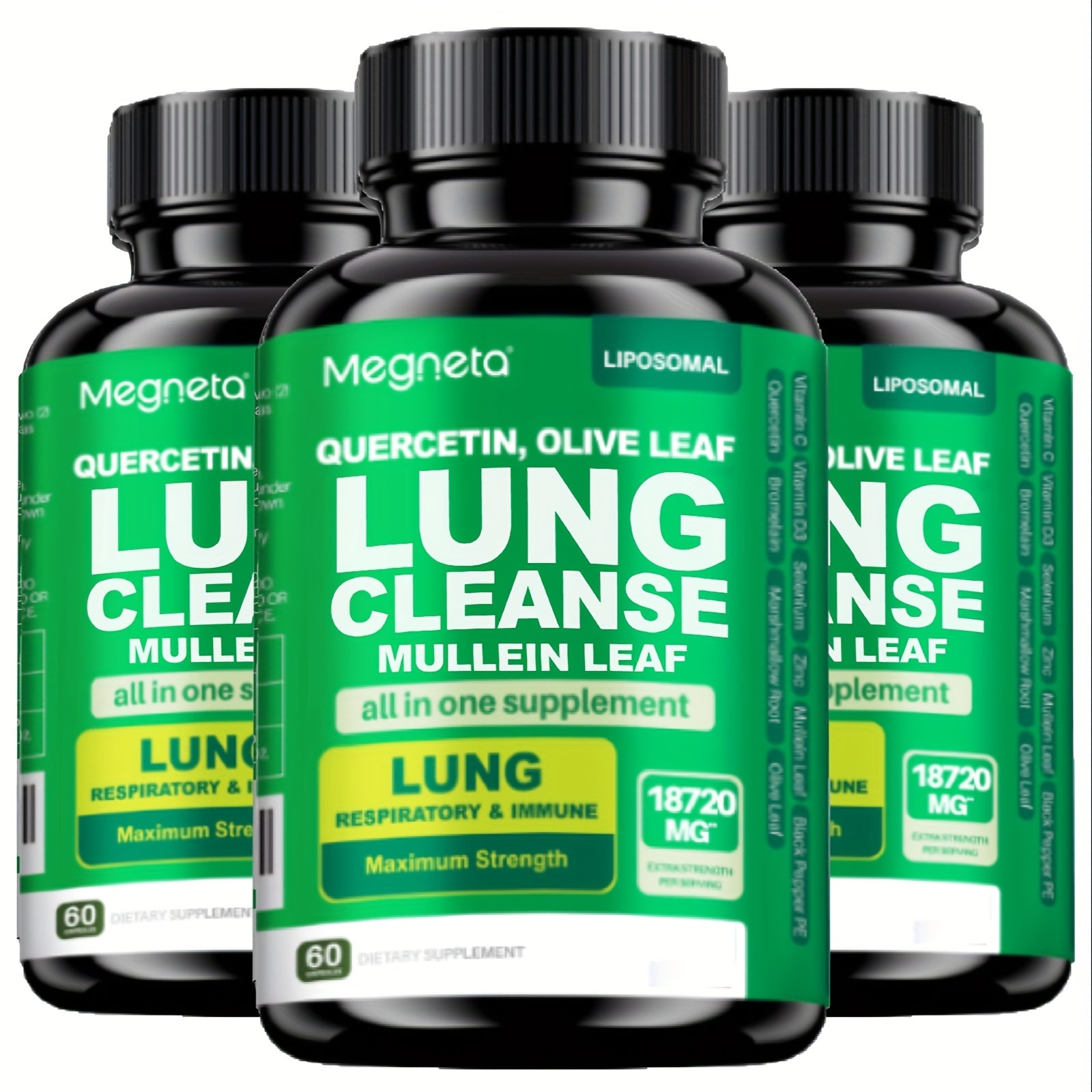 Megneta Lung Cleanse Supplement - Natural Mullein Leaf Capsules For Lung Health And Respiratory System Clear - Plus With Vitamin C, Vitamin D3, Selenium, Zinc, Bromelain, Quercetin - 60 Capsules