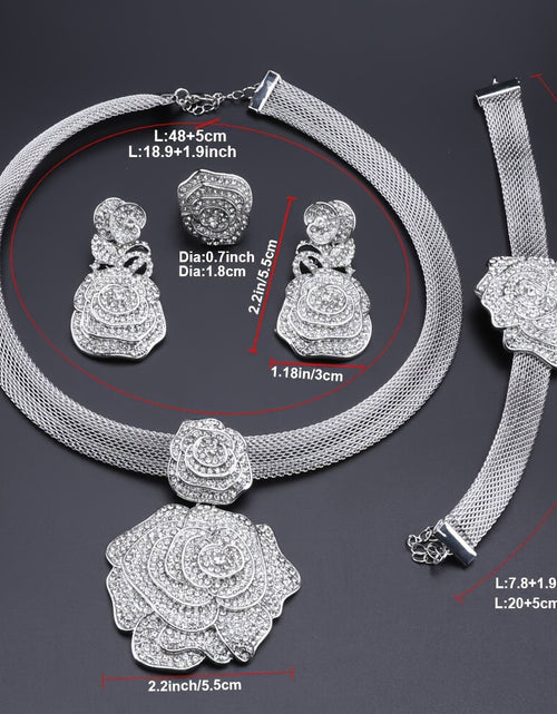 Load image into Gallery viewer, Luxury Rhinestone Rose Necklace Set for Women, Alloy Jewelry Set with Earrings, and Bracelet,