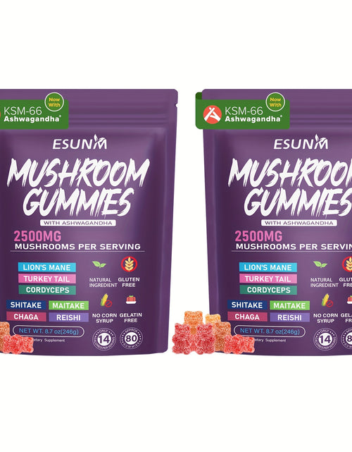 Load image into Gallery viewer, 1/2/3/4 Bags of Lion's Mane Mushroom Gummies, Ashwagandha Gummies - Contains Ganoderma, Cordyceps, Turkey Tail, Dancer's Mushroom, Shiitake and Bupleurum, Low Carb, 80 Gummies per Bag, ESUNM