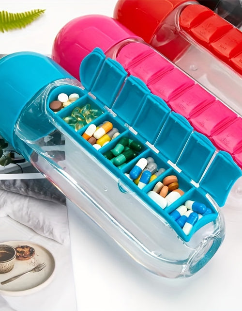 Load image into Gallery viewer, Creative Two-in-one Medicine Box Water Cup Seven-day Divided  Portable Water Bottle One-week Medicine Box Cup