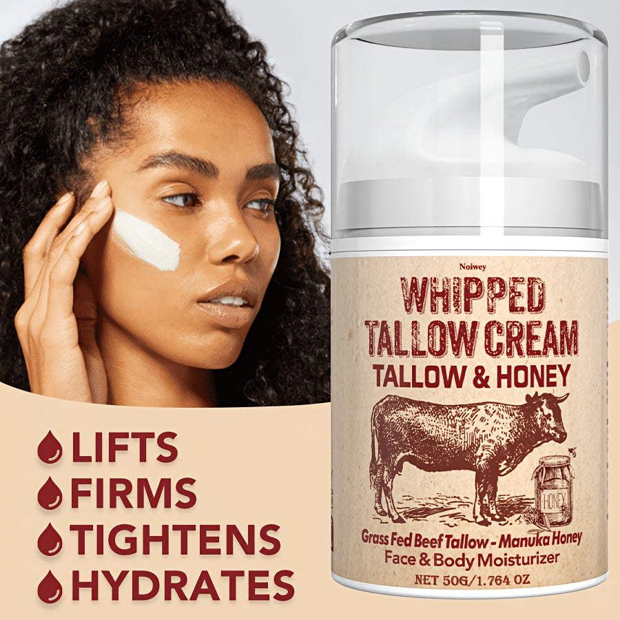 Fragrance-Free Vitamin E Enriched Hydrating Whipped Tallow & Honey Face Cream - 50g - Collagen, Olive & Jojoba Oil for Dry Skin - Perfect for All Seasons, Face Lift & Tighten Cream