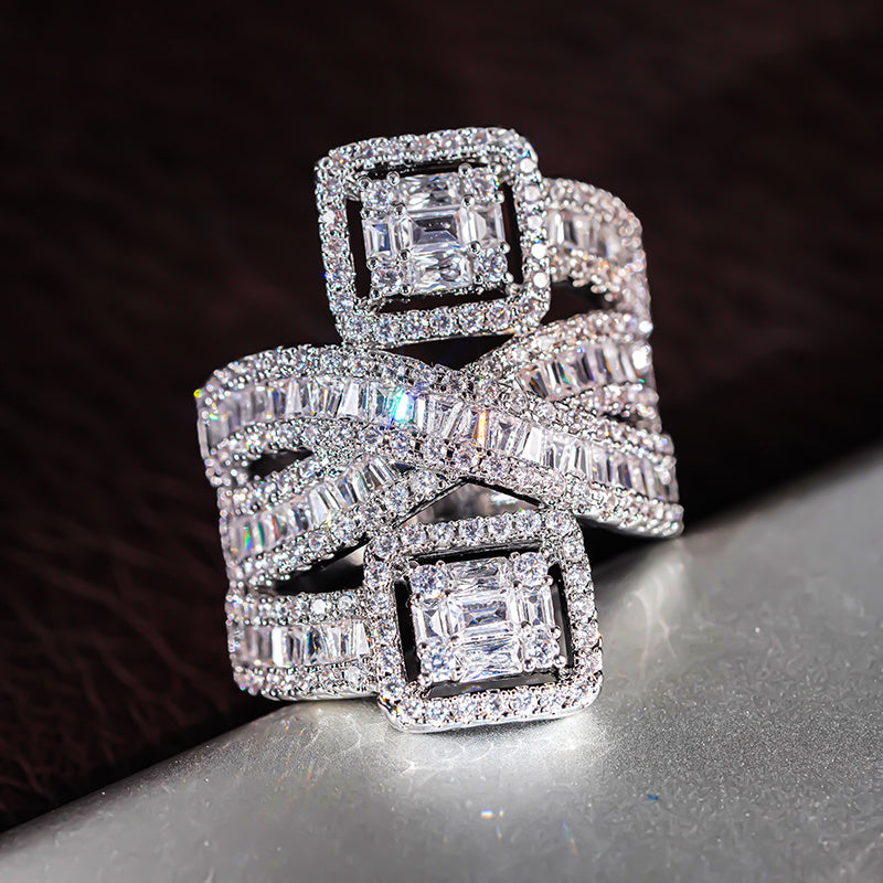 Multi-Layer Synthetic Zirconia Ring Intricately Set for Engagements Weddings Daily Wear Casual Parties Stylish Jewelry Gift
