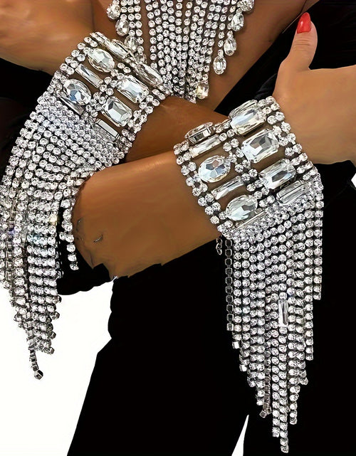 Load image into Gallery viewer, Elegant Bo ho Style Rhinestone Tassel Bracelet, Multi-Layer Copper Chain, Large Shiny Crystal Embellished