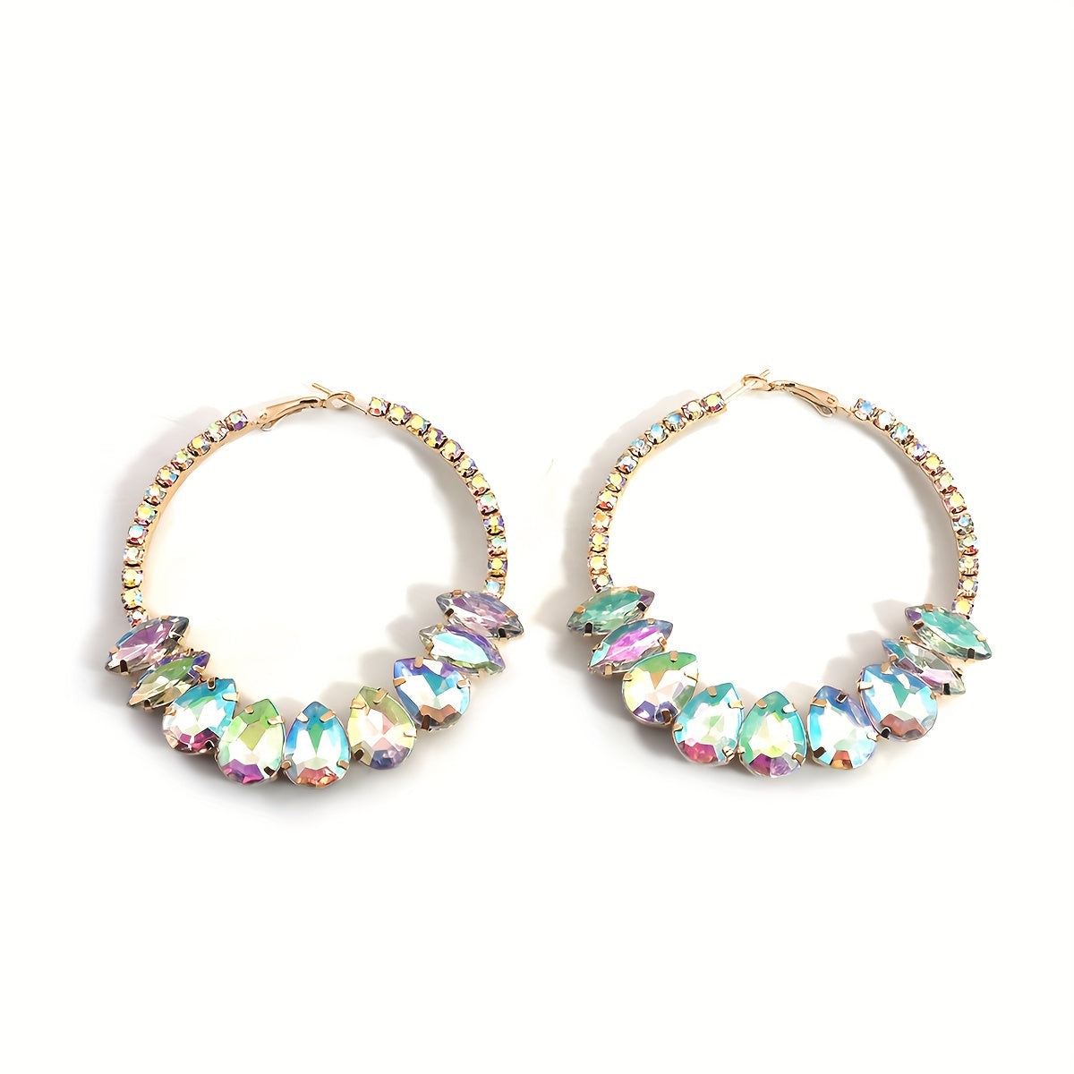 Hoop Pear Shaped Bedazzle Earrings in Gold